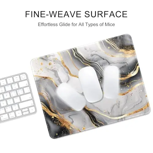 Auhoahsil Mouse Pad, 12 x 10 in Luxury Marble Theme Computer Mouse Pad for Desk, Premium-Textured Non-Slip Rubber Stitched Edges Waterproof Square Mouse Mat for Gaming Work Wireless Mice, Gray Gold - 4