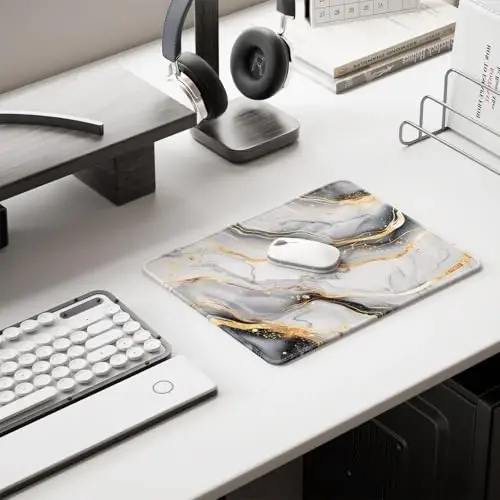 Auhoahsil Mouse Pad, 12 x 10 in Luxury Marble Theme Computer Mouse Pad for Desk, Premium-Textured Non-Slip Rubber Stitched Edges Waterproof Square Mouse Mat for Gaming Work Wireless Mice, Gray Gold - 6