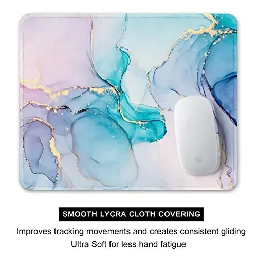 Auhoahsil Mouse Pad, 12 x 10 in Marble Art Theme Computer Mouse Pad for Desk, Premium-Textured Non-Slip Rubber Stitched Edges Waterproof Square Mouse Mat for Gaming Work Wireless Mice, Blue - 4