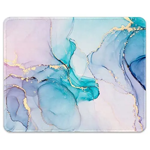 Auhoahsil Mouse Pad, 12 x 10 in Marble Art Theme Computer Mouse Pad for Desk, Premium-Textured Non-Slip Rubber Stitched Edges Waterproof Square Mouse Mat for Gaming Work Wireless Mice, Blue 