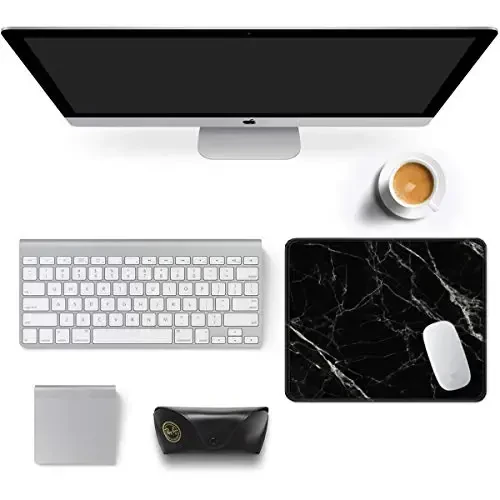 Auhoahsil Mouse Pad, 12 x 10 in Nature Marble Theme Computer Mouse Pad for Desk, Premium-Textured Non-Slip Rubber Stitched Edges Waterproof Square Mouse Mat for Gaming Work Wireless Mice, Black - 3
