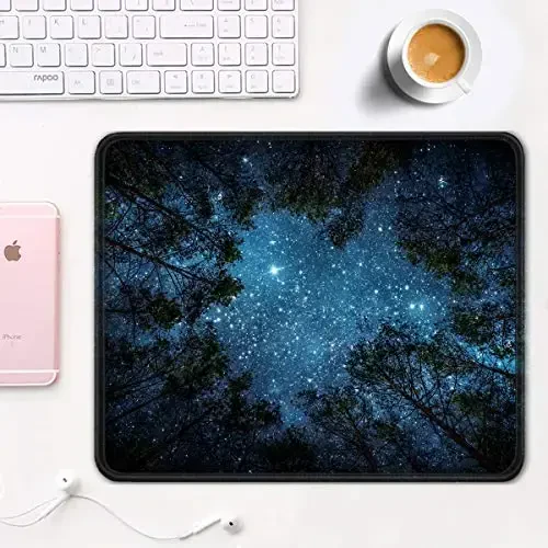 Auhoahsil Mouse Pad, 12 x 10 in Nature Theme Computer Mouse Pad for Desk, Premium-Textured Non-Slip Rubber Stitched Edges Waterproof Square Mouse Mat for Gaming Work Wireless Mice, Night Sky - 2