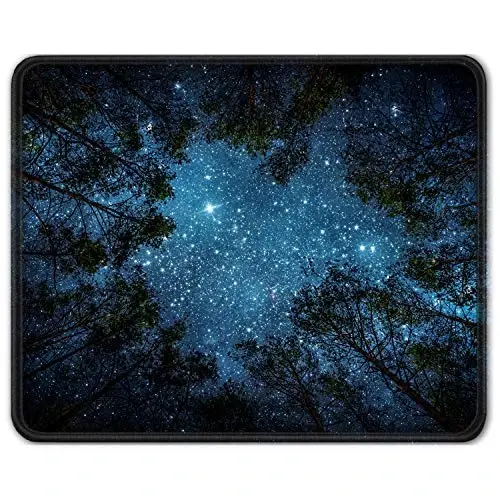 Auhoahsil Mouse Pad, 12 x 10 in Nature Theme Computer Mouse Pad for Desk, Premium-Textured Non-Slip Rubber Stitched Edges Waterproof Square Mouse Mat for Gaming Work Wireless Mice, Night Sky - AUHOAHSIL