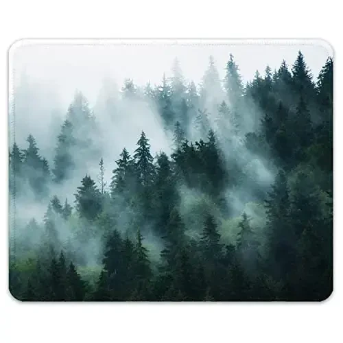Auhoahsil Mouse Pad, 12 x 10 in Nature Theme Forest Computer Mouse Pad for Desk, Premium-Textured Non-Slip Rubber Stitched Edges Waterproof Square Mouse Mat for Gaming Work Wireless Mice - AUHOAHSIL