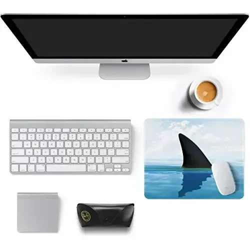 Auhoahsil Mouse Pad, 12 x 10 in Oceans Theme Computer Mouse Pad for Desk, Premium-Textured Non-Slip Rubber Stitched Edges Waterproof Square Mouse Mat for Gaming Work Wireless Mice, Shark - 3