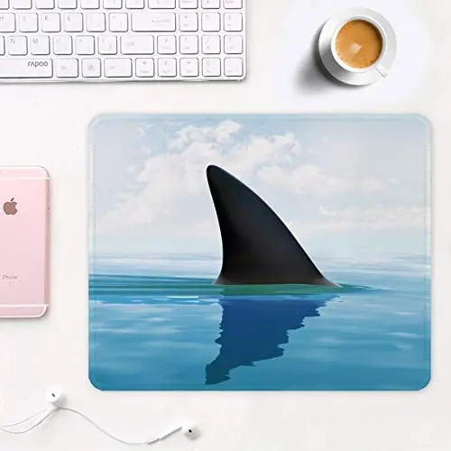 Auhoahsil Mouse Pad, 12 x 10 in Oceans Theme Computer Mouse Pad for Desk, Premium-Textured Non-Slip Rubber Stitched Edges Waterproof Square Mouse Mat for Gaming Work Wireless Mice, Shark - AUHOAHSIL (1)
