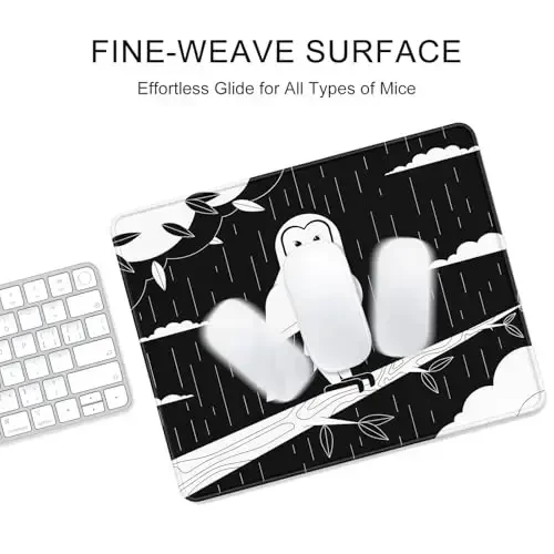 Auhoahsil Mouse Pad, 12 x 10 in Owl Theme Computer Mouse Pad for Desk, Premium-Textured Non-Slip Rubber Stitched Edges Waterproof Square Mouse Mat for Gaming Work Wireless Mice, Simple Black White - 4