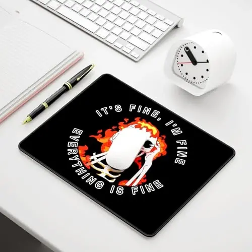 Auhoahsil Mouse Pad, 12 x 10 in Cute Skull Theme Computer Mouse Pad for Desk, Premium-Textured Non-Slip Rubber Stitched Edges Waterproof Square Mouse Mat for Gaming Work Wireless Mice, I am fine - 7