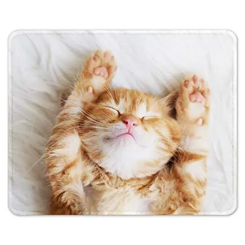 Auhoahsil Mouse Pad, 12 x 10 in Cute Cat Theme Computer Mouse Pad for Desk, Premium-Textured Non-Slip Rubber Stitched Edges Waterproof Square Mouse Mat for Gaming Work Wireless Mice, White - 1