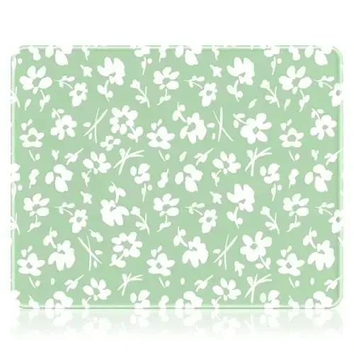 Auhoahsil Mouse Pad, 12 x 10 in Simple Flower Theme Computer Mouse Pad for Desk, Premium-Textured Non-Slip Rubber Stitched Edges Waterproof Square Mouse Mat for Gaming Work Wireless Mice, Green - AUHOAHSIL