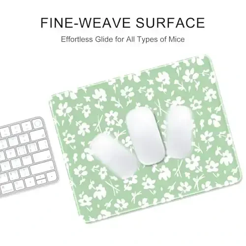 Auhoahsil Mouse Pad, 12 x 10 in Simple Flower Theme Computer Mouse Pad for Desk, Premium-Textured Non-Slip Rubber Stitched Edges Waterproof Square Mouse Mat for Gaming Work Wireless Mice, Green - 4