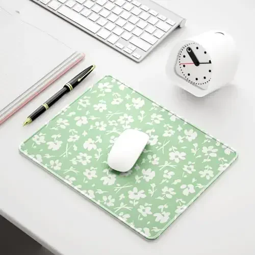 Auhoahsil Mouse Pad, 12 x 10 in Simple Flower Theme Computer Mouse Pad for Desk, Premium-Textured Non-Slip Rubber Stitched Edges Waterproof Square Mouse Mat for Gaming Work Wireless Mice, Green - 7