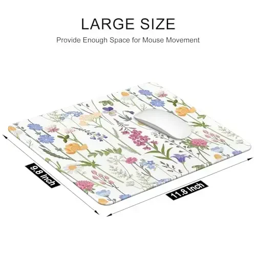 Auhoahsil Mouse Pad, 12 x 10 in Simple Flower Theme Computer Mouse Pad for Desk, Premium-Textured Non-Slip Rubber Stitched Edges Waterproof Square Mouse Mat for Gaming Work Wireless Mice, White - 3