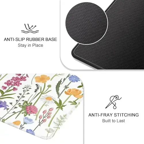Auhoahsil Mouse Pad, 12 x 10 in Simple Flower Theme Computer Mouse Pad for Desk, Premium-Textured Non-Slip Rubber Stitched Edges Waterproof Square Mouse Mat for Gaming Work Wireless Mice, White - 5