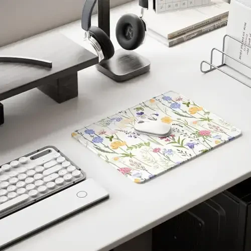 Auhoahsil Mouse Pad, 12 x 10 in Simple Flower Theme Computer Mouse Pad for Desk, Premium-Textured Non-Slip Rubber Stitched Edges Waterproof Square Mouse Mat for Gaming Work Wireless Mice, White - 6