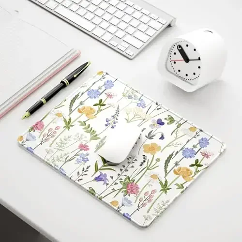 Auhoahsil Mouse Pad, 12 x 10 in Simple Flower Theme Computer Mouse Pad for Desk, Premium-Textured Non-Slip Rubber Stitched Edges Waterproof Square Mouse Mat for Gaming Work Wireless Mice, White - 7