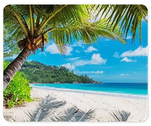 Auhoahsil Mouse Pad, 12 x 10 in Summer Beach Theme Computer Mouse Pad for Desk, Premium-Textured Non-Slip Rubber Stitched Edges Waterproof Square Mouse Mat for Gaming Work Wireless Mice, Blue 