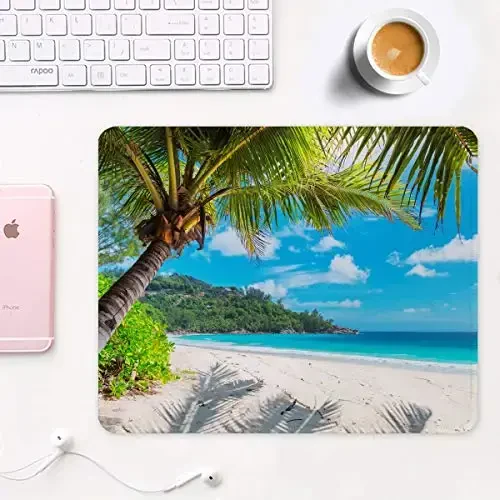 Auhoahsil Mouse Pad, 12 x 10 in Summer Beach Theme Computer Mouse Pad for Desk, Premium-Textured Non-Slip Rubber Stitched Edges Waterproof Square Mouse Mat for Gaming Work Wireless Mice, Blue - 2