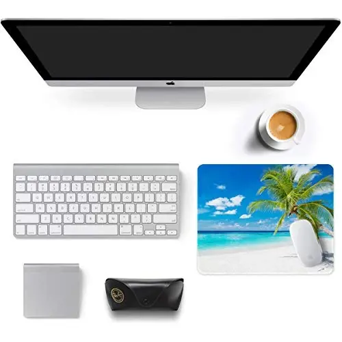 Auhoahsil Mouse Pad, 12 x 10 in Summer Beach Theme Computer Mouse Pad for Desk, Premium-Textured Non-Slip Rubber Stitched Edges Waterproof Square Mouse Mat for Gaming Work Wireless Mice, Blue - 3