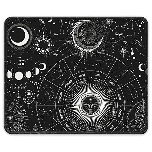 Auhoahsil Mouse Pad, 12 x 10 in Tarot Style Sun Moon Computer Mouse Pad for Desk, Premium-Textured Non-Slip Rubber Stitched Edges Waterproof Square Mouse Mat for Gaming Work Wireless Mice, Black - 1