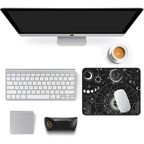 Auhoahsil Mouse Pad, 12 x 10 in Tarot Style Sun Moon Computer Mouse Pad for Desk, Premium-Textured Non-Slip Rubber Stitched Edges Waterproof Square Mouse Mat for Gaming Work Wireless Mice, Black - 3