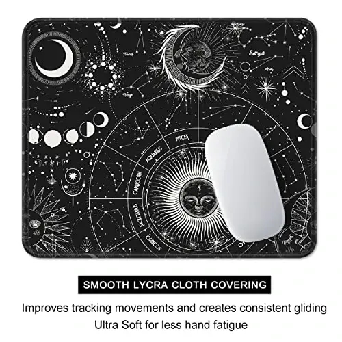 Auhoahsil Mouse Pad, 12 x 10 in Tarot Style Sun Moon Computer Mouse Pad for Desk, Premium-Textured Non-Slip Rubber Stitched Edges Waterproof Square Mouse Mat for Gaming Work Wireless Mice, Black - 4