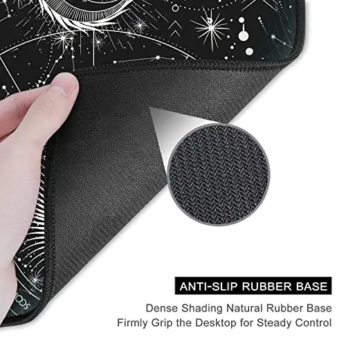 Auhoahsil Mouse Pad, 12 x 10 in Tarot Style Sun Moon Computer Mouse Pad for Desk, Premium-Textured Non-Slip Rubber Stitched Edges Waterproof Square Mouse Mat for Gaming Work Wireless Mice, Black - 5
