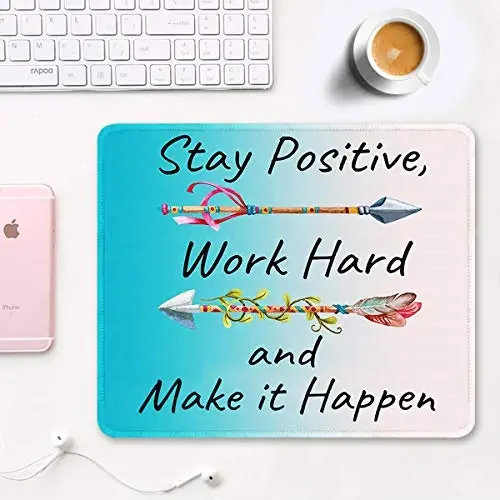 Auhoahsil Mouse Pad, 12 x 10 in Thick Rubber Premium-Textured Non-Slip Stitched Edges Waterproof Square Mouse Mat with Cute Pattern for Gaming Work Computer Office, Larger, Inspirational Quotes - 2