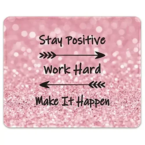 Auhoahsil Mouse Pad, 12 x 10 in Thick Rubber Premium-Textured Non-Slip Stitched Edges Waterproof Square Mouse Mat with Cute Pattern for Gaming Work Computer Office, Larger, Work Hard - 1