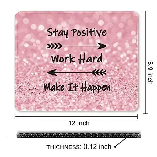 Auhoahsil Mouse Pad, 12 x 10 in Thick Rubber Premium-Textured Non-Slip Stitched Edges Waterproof Square Mouse Mat with Cute Pattern for Gaming Work Computer Office, Larger, Work Hard - 7