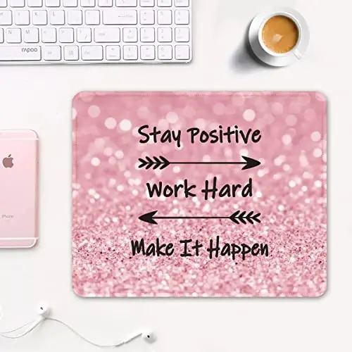 Auhoahsil Mouse Pad, 12 x 10 in Thick Rubber Premium-Textured Non-Slip Stitched Edges Waterproof Square Mouse Mat with Cute Pattern for Gaming Work Computer Office, Larger, Work Hard - 2