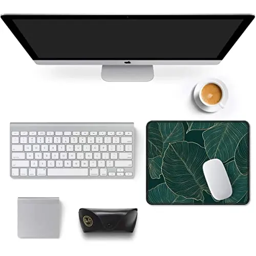 Auhoahsil Mouse Pad, 12 x 10 in Tropics Theme Computer Mouse Pad for Desk, Premium-Textured Non-Slip Rubber Stitched Edges Waterproof Square Mouse Mat for Gaming Work Wireless Mice, Green Leaves - 3