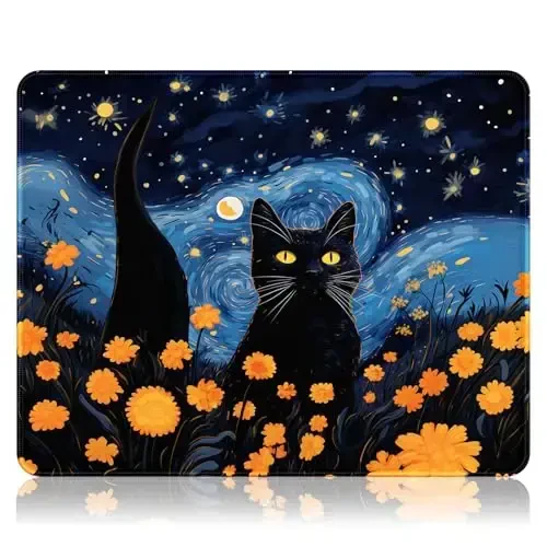 Auhoahsil Mouse Pad, 12 x 10 in Van Gogh Style Cat Theme Computer Mouse Pad for Desk, Premium-Textured Non-Slip Rubber Stitched Edges Waterproof Square Mouse Mat for Gaming Work Wireless Mice 