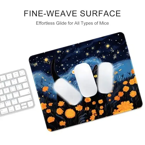 Auhoahsil Mouse Pad, 12 x 10 in Van Gogh Style Cat Theme Computer Mouse Pad for Desk, Premium-Textured Non-Slip Rubber Stitched Edges Waterproof Square Mouse Mat for Gaming Work Wireless Mice - 4
