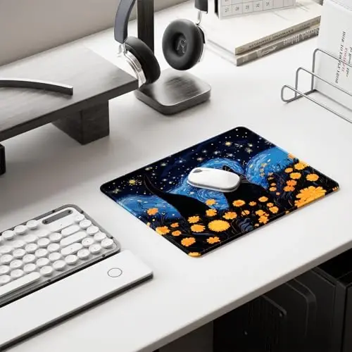 Auhoahsil Mouse Pad, 12 x 10 in Van Gogh Style Cat Theme Computer Mouse Pad for Desk, Premium-Textured Non-Slip Rubber Stitched Edges Waterproof Square Mouse Mat for Gaming Work Wireless Mice - 6