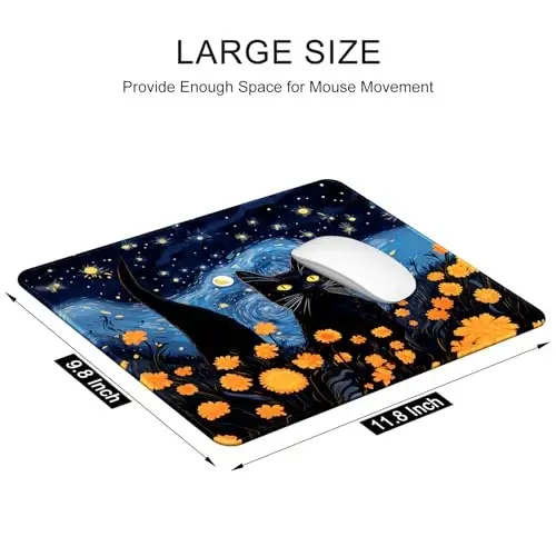 Auhoahsil Mouse Pad, 12 x 10 in Van Gogh Style Cat Theme Computer Mouse Pad for Desk, Premium-Textured Non-Slip Rubber Stitched Edges Waterproof Square Mouse Mat for Gaming Work Wireless Mice - 3