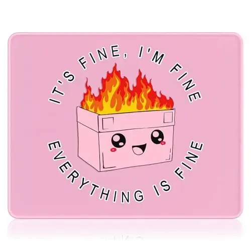 Auhoahsil Mouse Pad, 12 x 10 in Dumpster on Fire Computer Mouse Pad for Desk, Premium-Textured Non-Slip Rubber Stitched Edges Waterproof Square Mouse Mat for Gaming Work Wireless Mice, It's Fine - 1