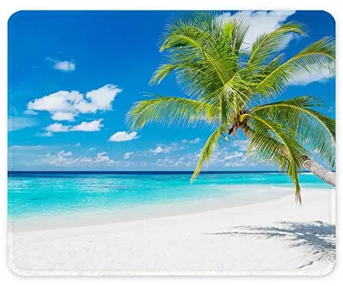 Auhoahsil Mouse Pad, 12 x 10 in Summer Beach Theme Computer Mouse Pad for Desk, Premium-Textured Non-Slip Rubber Stitched Edges Waterproof Square Mouse Mat for Gaming Work Wireless Mice, Blue - 1