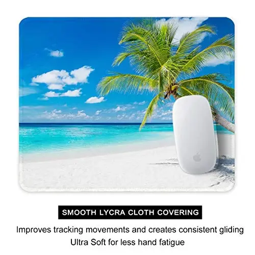 Auhoahsil Mouse Pad, 12 x 10 in Summer Beach Theme Computer Mouse Pad for Desk, Premium-Textured Non-Slip Rubber Stitched Edges Waterproof Square Mouse Mat for Gaming Work Wireless Mice, Blue - 4