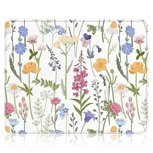 Auhoahsil Mouse Pad, 12 x 10 in Simple Flower Theme Computer Mouse Pad for Desk, Premium-Textured Non-Slip Rubber Stitched Edges Waterproof Square Mouse Mat for Gaming Work Wireless Mice, White - 1