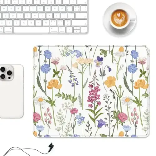 Auhoahsil Mouse Pad, 12 x 10 in Simple Flower Theme Computer Mouse Pad for Desk, Premium-Textured Non-Slip Rubber Stitched Edges Waterproof Square Mouse Mat for Gaming Work Wireless Mice, White - 2