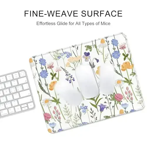 Auhoahsil Mouse Pad, 12 x 10 in Simple Flower Theme Computer Mouse Pad for Desk, Premium-Textured Non-Slip Rubber Stitched Edges Waterproof Square Mouse Mat for Gaming Work Wireless Mice, White - 4