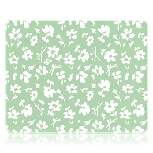 Auhoahsil Mouse Pad, 12 x 10 in Simple Flower Theme Computer Mouse Pad for Desk, Premium-Textured Non-Slip Rubber Stitched Edges Waterproof Square Mouse Mat for Gaming Work Wireless Mice, Green - AUHOAHSIL