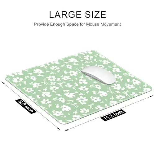 Auhoahsil Mouse Pad, 12 x 10 in Simple Flower Theme Computer Mouse Pad for Desk, Premium-Textured Non-Slip Rubber Stitched Edges Waterproof Square Mouse Mat for Gaming Work Wireless Mice, Green - 3