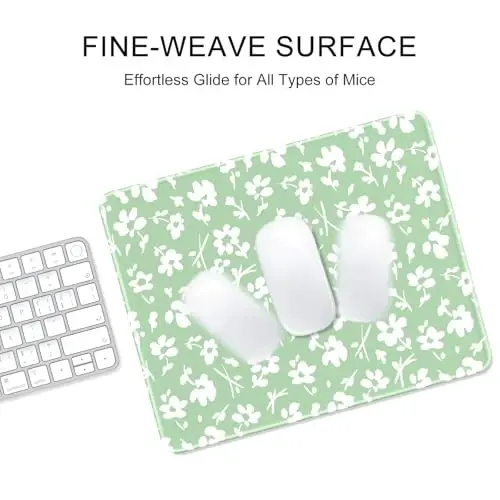 Auhoahsil Mouse Pad, 12 x 10 in Simple Flower Theme Computer Mouse Pad for Desk, Premium-Textured Non-Slip Rubber Stitched Edges Waterproof Square Mouse Mat for Gaming Work Wireless Mice, Green - 4