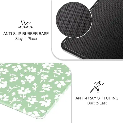 Auhoahsil Mouse Pad, 12 x 10 in Simple Flower Theme Computer Mouse Pad for Desk, Premium-Textured Non-Slip Rubber Stitched Edges Waterproof Square Mouse Mat for Gaming Work Wireless Mice, Green - 5