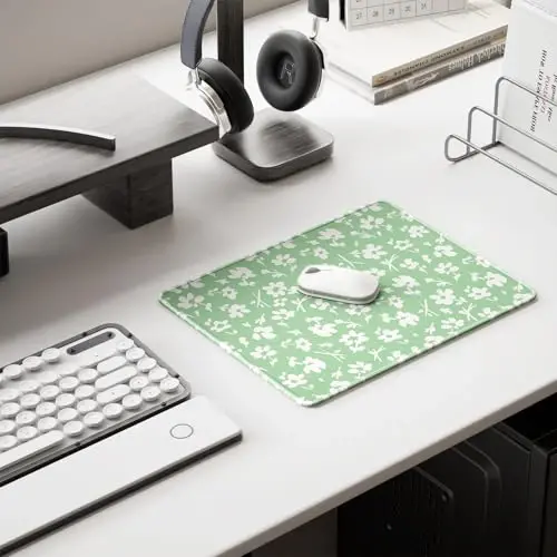 Auhoahsil Mouse Pad, 12 x 10 in Simple Flower Theme Computer Mouse Pad for Desk, Premium-Textured Non-Slip Rubber Stitched Edges Waterproof Square Mouse Mat for Gaming Work Wireless Mice, Green - 6