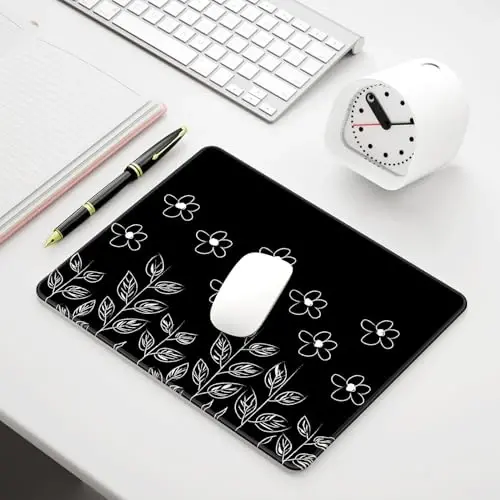 Auhoahsil Mouse Pad, 12 x 10 in Flower Theme Computer Mouse Pad for Desk, Premium-Textured Non-Slip Rubber Stitched Edges Waterproof Square Mouse Mat for Gaming Work Wireless Mice, Black - 7