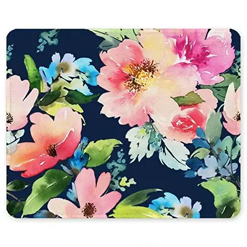 Auhoahsil Mouse Pad, 12 x 10 in Flowers Theme Computer Mouse Pad for Desk, Premium-Textured Non-Slip Rubber Stitched Edges Waterproof Square Mouse Mat for Gaming Work Wireless Mice, Black 
