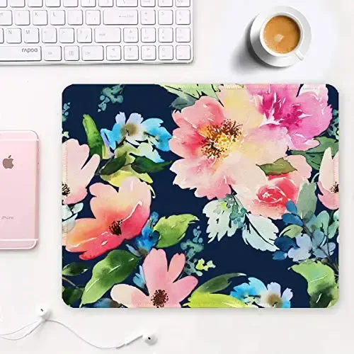 Auhoahsil Mouse Pad, 12 x 10 in Flowers Theme Computer Mouse Pad for Desk, Premium-Textured Non-Slip Rubber Stitched Edges Waterproof Square Mouse Mat for Gaming Work Wireless Mice, Black - 2